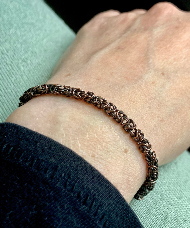 Delicate Byzantine Chainmaille Bracelet in Oxidized Copper