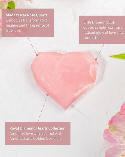 Royal Diamond Heart - Madagascar Rose Quartz for Infinite Love