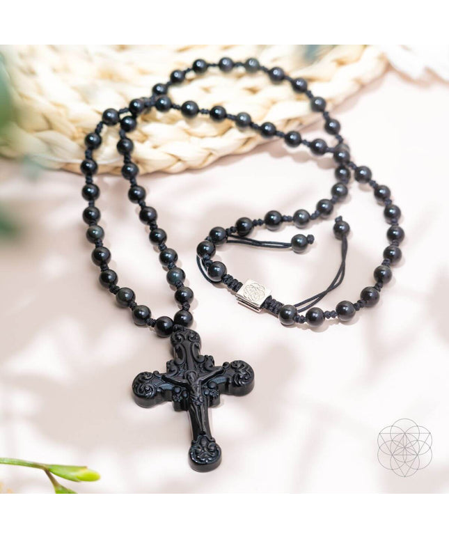 Sacred Armor: Black Obsidian Cross of Faith & Protection