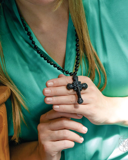 Sacred Armor: Black Obsidian Cross of Faith & Protection
