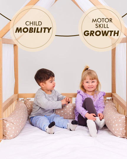 Small Wooden Montessori House Floor Bed with Fence and Roof for Kids (75x38 inch)