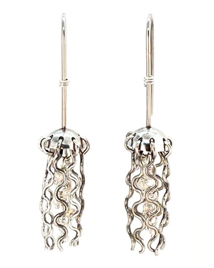 Mini Jellyfish Earrings in Sterling Silver with White Pearls