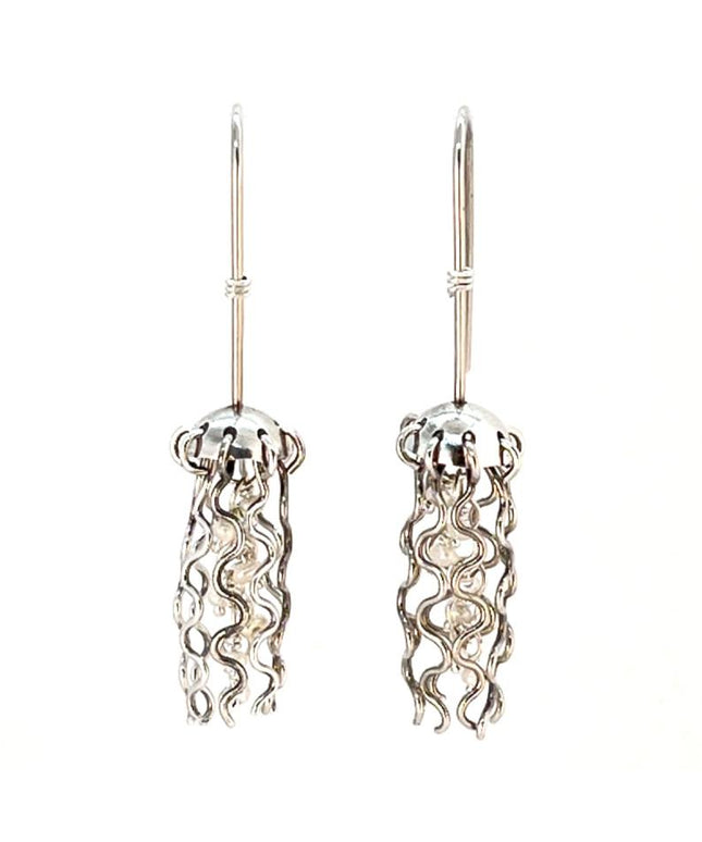 Mini Jellyfish Earrings in Sterling Silver with White Pearls