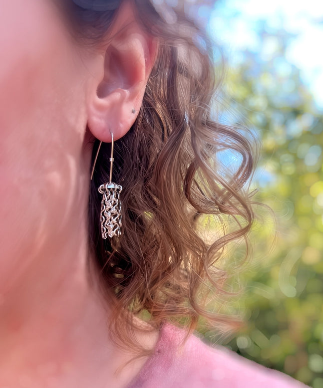 Mini Jellyfish Earrings in Sterling Silver with White Pearls