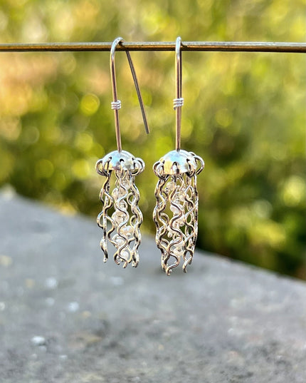 Mini Jellyfish Earrings in Sterling Silver with White Pearls