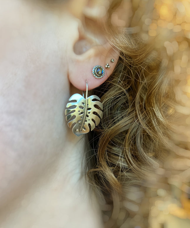 Monstera Earrings in Sterling Silver - Medium