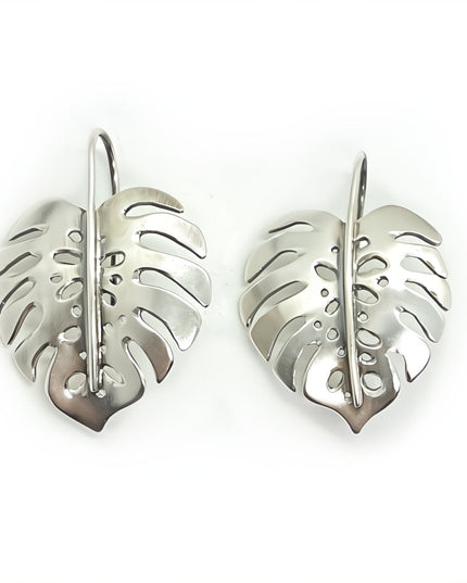 Monstera Earrings in Sterling Silver - Medium