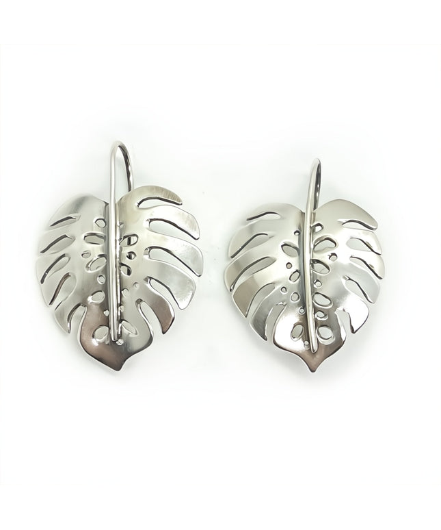 Monstera Earrings in Sterling Silver - Medium