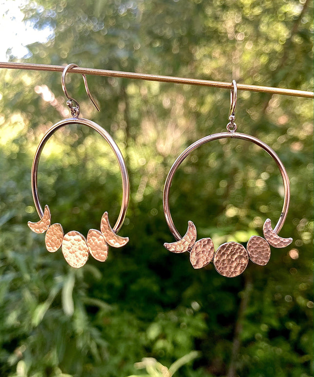 Moon Phase Hoop Earrings in Sterling Silver