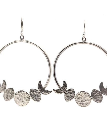 Moon Phase Hoop Earrings in Sterling Silver
