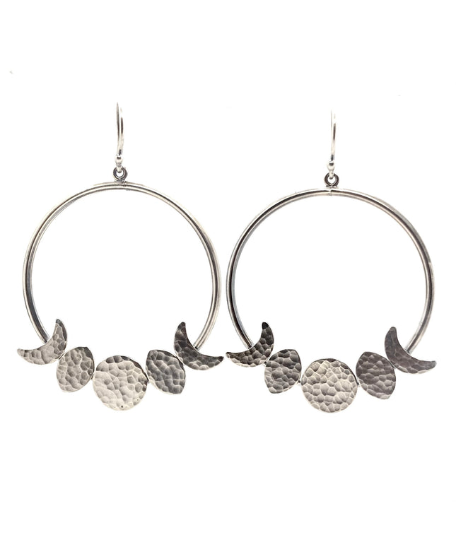 Moon Phase Hoop Earrings in Sterling Silver