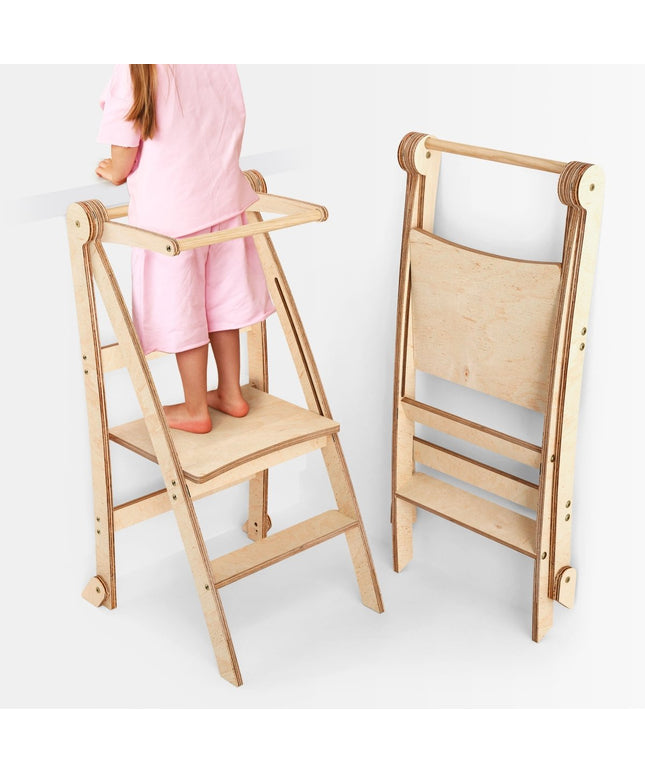 Toddler Tower: Foldable Step Stool for Toddlers - Beige