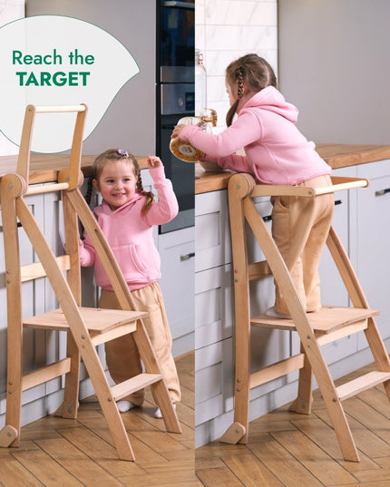 Toddler Tower: Foldable Step Stool for Toddlers - Beige