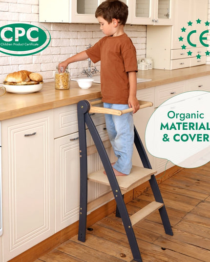 Toddler Tower: Foldable Step Stool for Toddlers - Beige