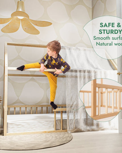 Twin Size Montessori House Bed for Kids with Fence