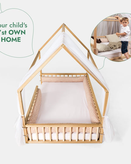 Montessori House Bed for Kids with Fence