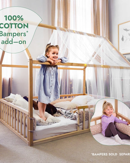 Twin Size Montessori House Bed for Kids with Fence