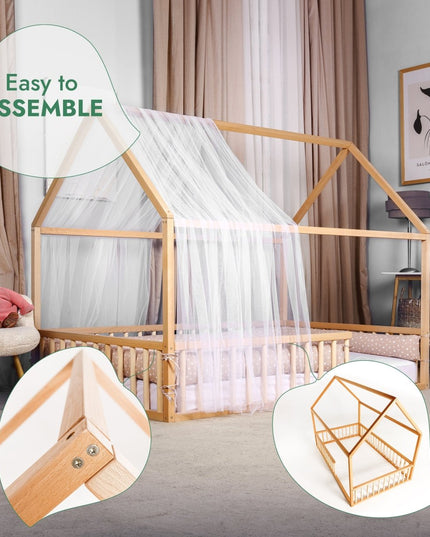 Twin Size Montessori House Bed for Kids with Fence