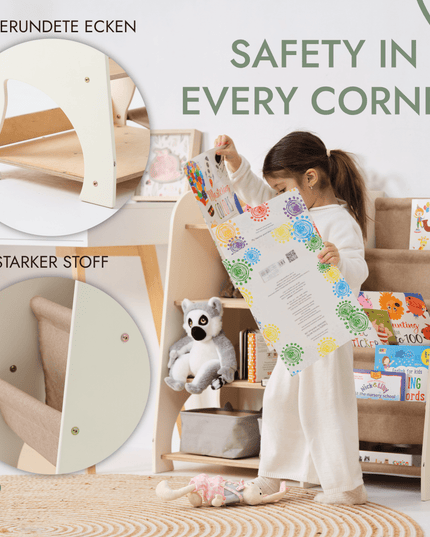 Wooden Montessori Shelves for Toddler 2in1: Bookshelf & Toy Shelving