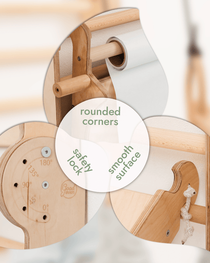 Wooden Swedish Wall / Climbing ladder for Children + Swing Set + Slide Board + Art Add-on